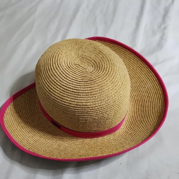 SUN N SAND Straw Sun Hat with Pink Trim - Picture 1 of 7